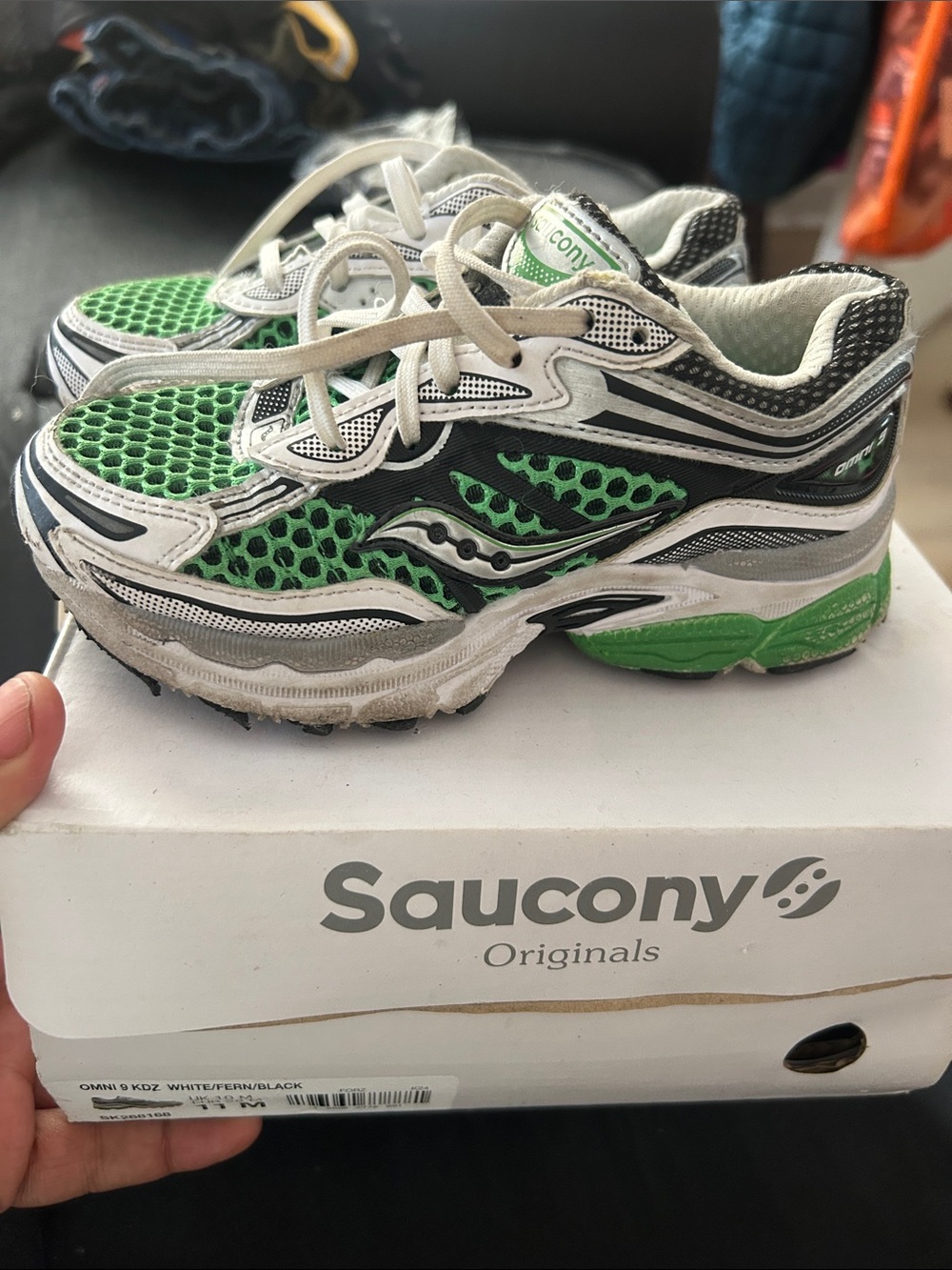 Saucony Kids Green, White & Black Mesh Athletic Sneakers